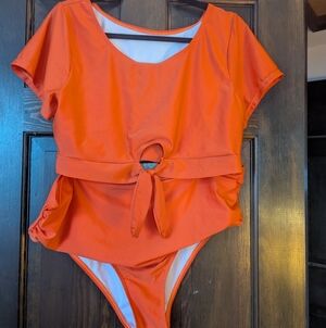 Bright orange cap sleeve bikini